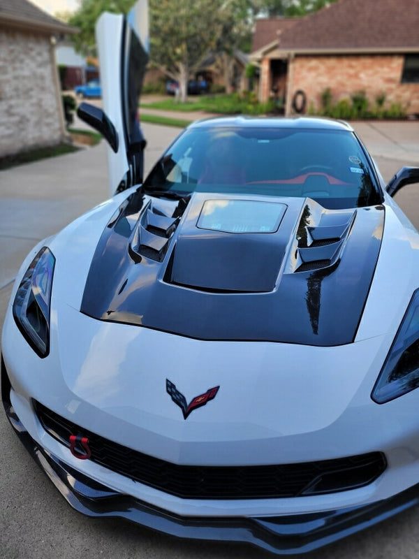 2014-2019 Corvette C7 Type-VS1 Double Sided Carbon fiber Vented Style Hood W/ Window For Stingray, Z51, Grand Sport, Z06