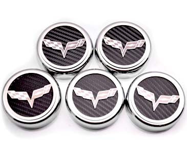 2005-2013 C6 Corvette - Crossed Flags Logo Fluid Cap Covers 5Pc Auto Transmission | Choose Color