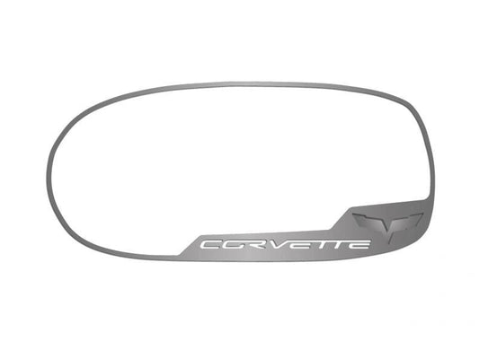 2005-2013 C6 Corvette - Side View Mirror Trim Crossed Flags 2Pc [Auto-Dim] | Brushed Stainless