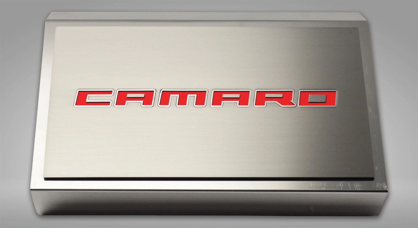 2016-2021 Camaro - Fuse Box Cover Polished W/Brushed Camaro Top Plate