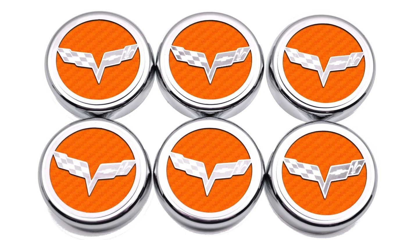 2005-2013 C6 Corvette - Crossed Flag Fluid Cap Covers 6Pc Manual Transmission | Choose Color