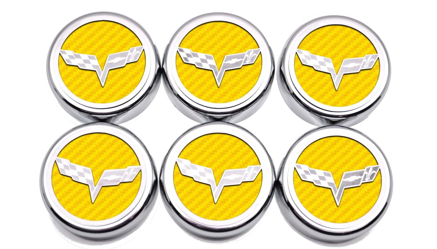 2005-2013 C6 Corvette - Crossed Flag Fluid Cap Covers 6Pc Manual Transmission | Choose Color