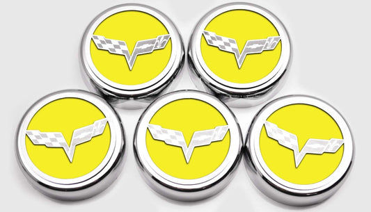 2005-2013 C6 Corvette - Crossed Flags Logo Fluid Cap Covers 5Pc Auto Transmission | Choose Color