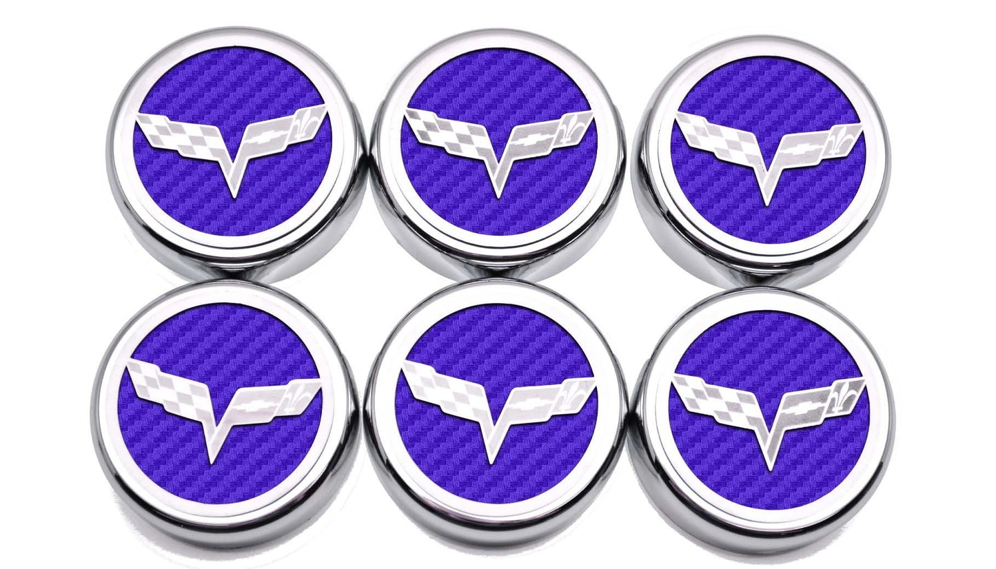 2005-2013 C6 Corvette - Crossed Flag Fluid Cap Covers 6Pc Manual Transmission | Choose Color