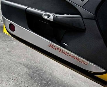 2005-2013 C6 Corvette - Door Guards with SUPERCHARGED Inlay 2Pc | Brushed Stainless, Choose Color