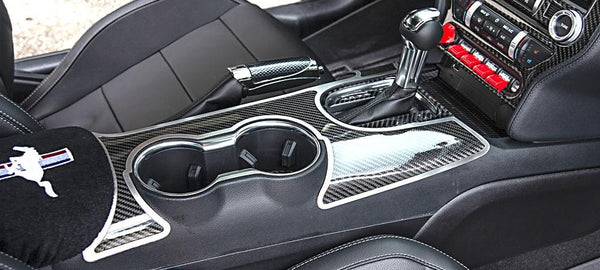 2015-2021 Ford Mustang - Carbon Fiber Shifter Plate W/Brushed Stainless Trim | Premium Carbon Fiber