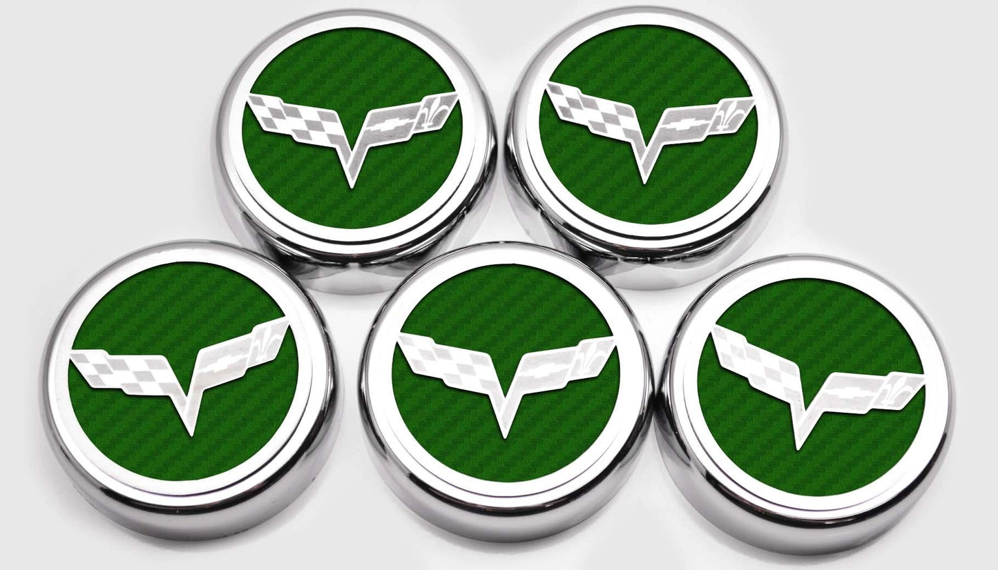 2005-2013 C6 Corvette - Crossed Flags Logo Fluid Cap Covers 5Pc Auto Transmission | Choose Color