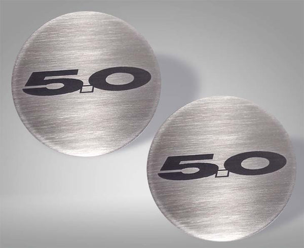 2015-2020 MUSTANG GT - '5.0' CUP HOLDER ACCENT PLATES 2PC | BRUSHED STAINLESS STEEL