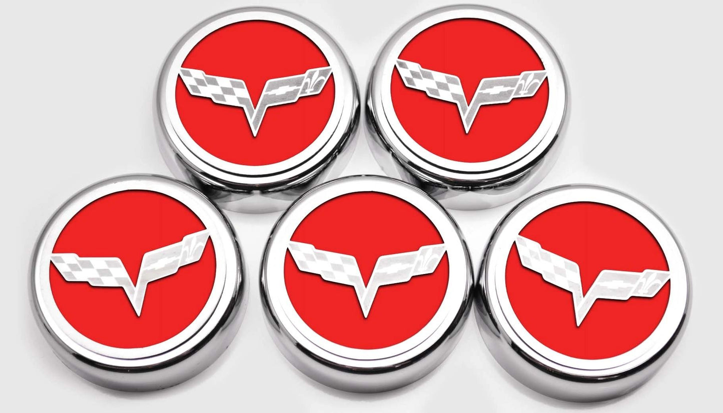 2005-2013 C6 Corvette - Crossed Flags Logo Fluid Cap Covers 5Pc Auto Transmission | Choose Color