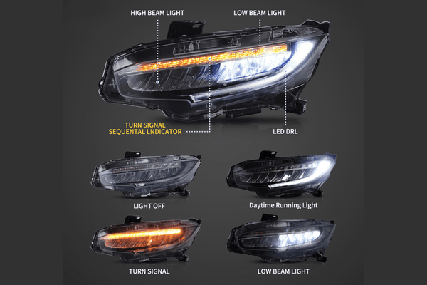 Honda Civic 10th Gen (FC/FK) Chrome LED Reflection Bowl Headlights (2016-2021)
