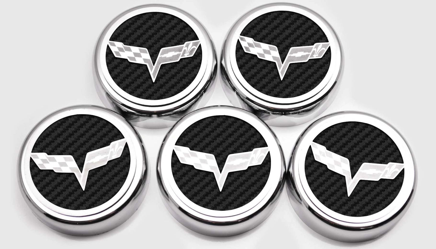 2005-2013 C6 Corvette - Crossed Flags Logo Fluid Cap Covers 5Pc Auto Transmission | Choose Color