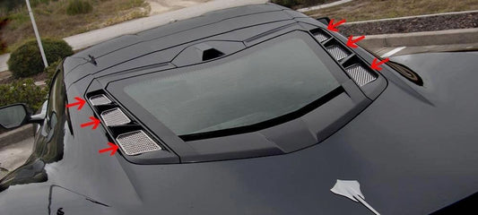 2020+ C8 Corvette - Perforated Rear Hood Vent Inserts 6Pc | Polished Finish