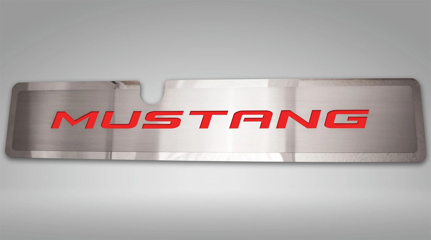 2015-2017 Mustang GT/EcoBoost - Radiator Cover Vanity Plate 'MUSTANG' | Brushed, Choose Inlay Color