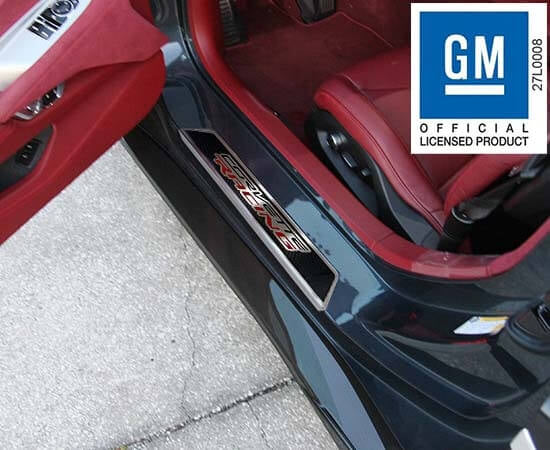2020-2026 C8 Corvette Coupe - Replacement Door Sills Carbon Fiber W/Brushed Stainless Steel 'CORVETTE RACING' Style Insert | Carbon Fiber/Stainless