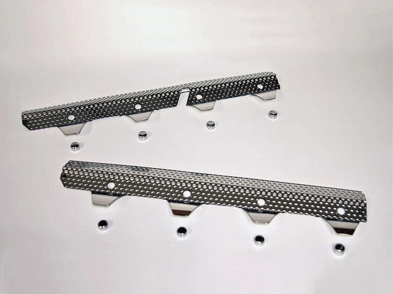 2005-2013 C6/GS Corvette - Header Guards Perforated Style 2Pc | Polished Stainless Steel