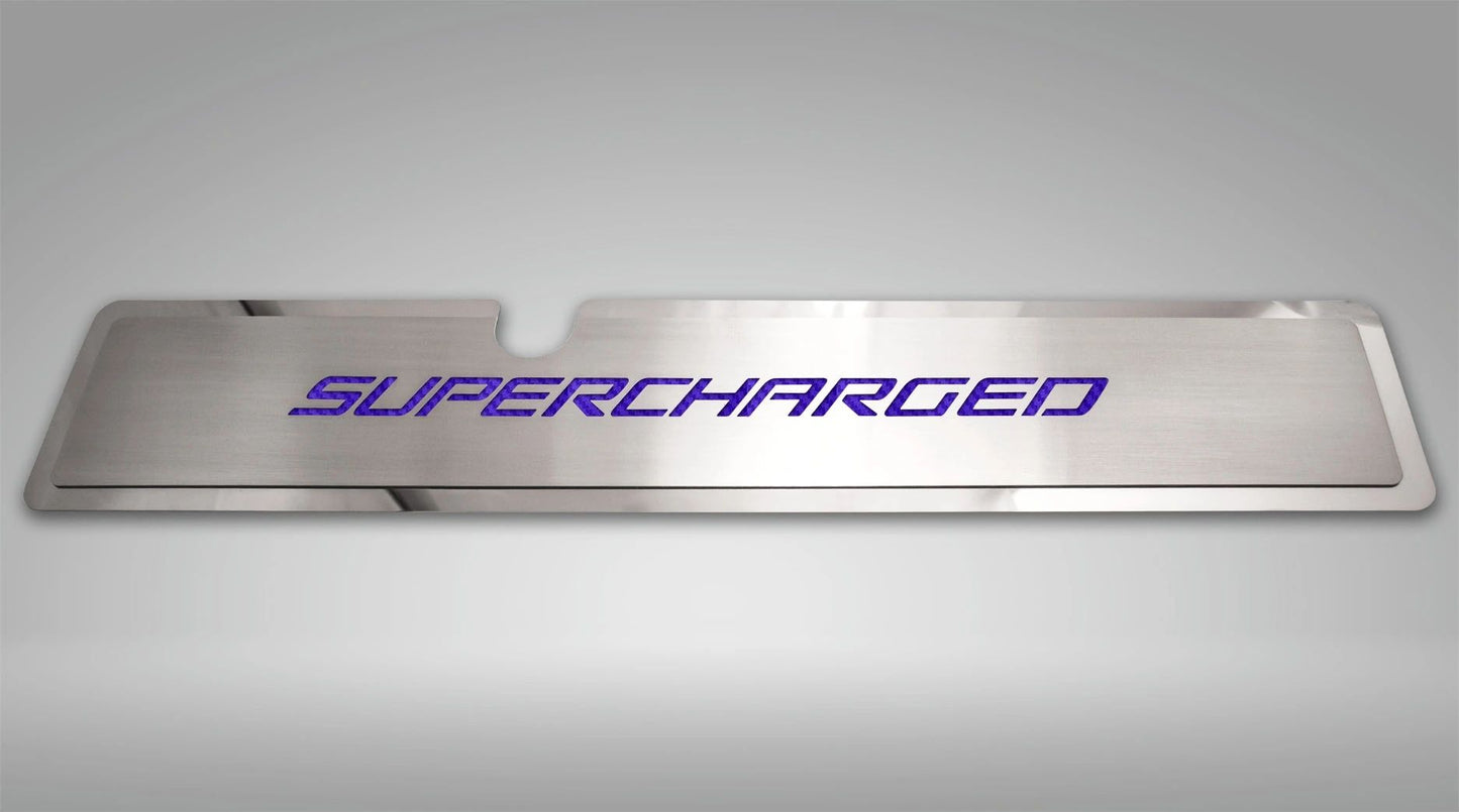 2015-2017 Mustang GT - Radiator Cover Vanity Plate "Supercharged" | Stainless Steel, Choose Inlay Color