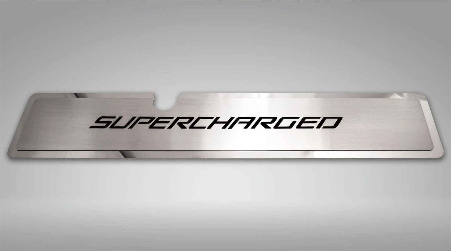 2015-2017 Mustang GT - Radiator Cover Vanity Plate "Supercharged" | Stainless Steel, Choose Inlay Color