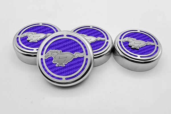 2015-2025 MUSTANG - FLUID CAP COVER AUTOMATIC TRANSMISSIONS ONLY, PONY LOGO 4PC SET | CHOOSE INLAY COLOR