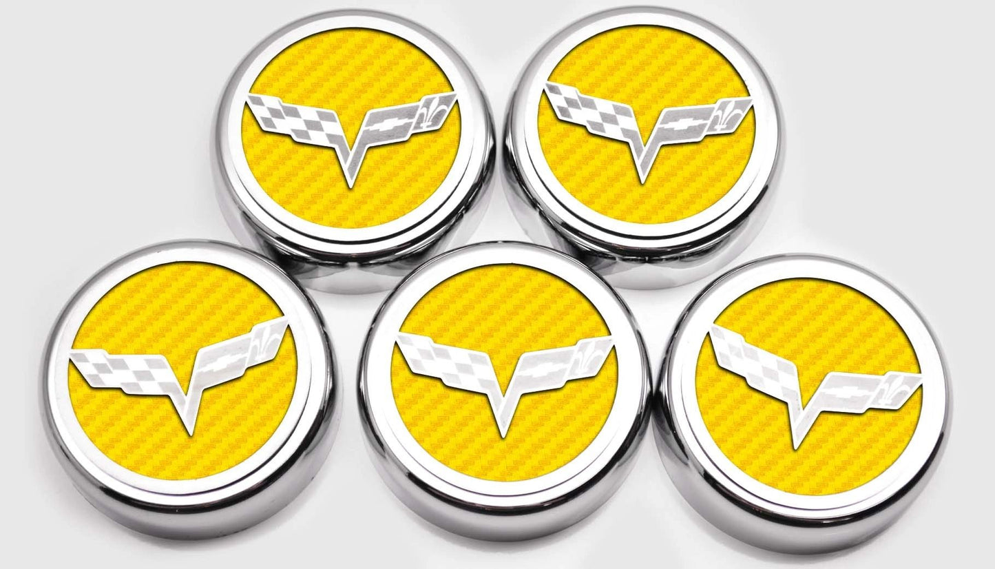 2005-2013 C6 Corvette - Crossed Flags Logo Fluid Cap Covers 5Pc Auto Transmission | Choose Color