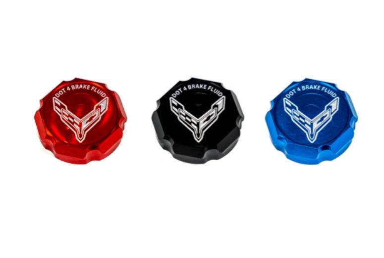 C8 Corvette Flag Billet Brake Fluid Cap Cover - Black, Blue or Red