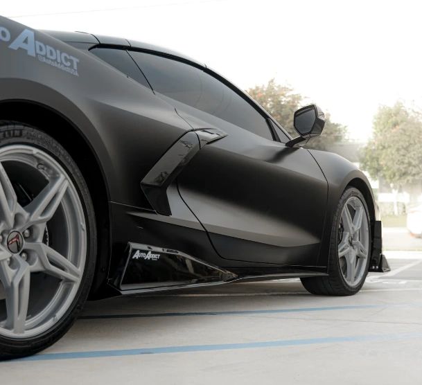 2020+ Corvette C8 Stingray Evo Style Side Skirts Gloss Black Pair