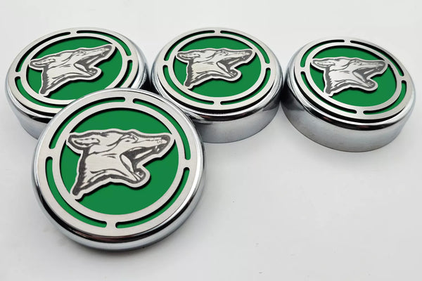 2015-2025 MUSTANG - FLUID CAP COVER AUTOMATIC TRANSMISSIONS ONLY, COYOTE LOGO 4PC SET | CHOOSE INLAY COLOR