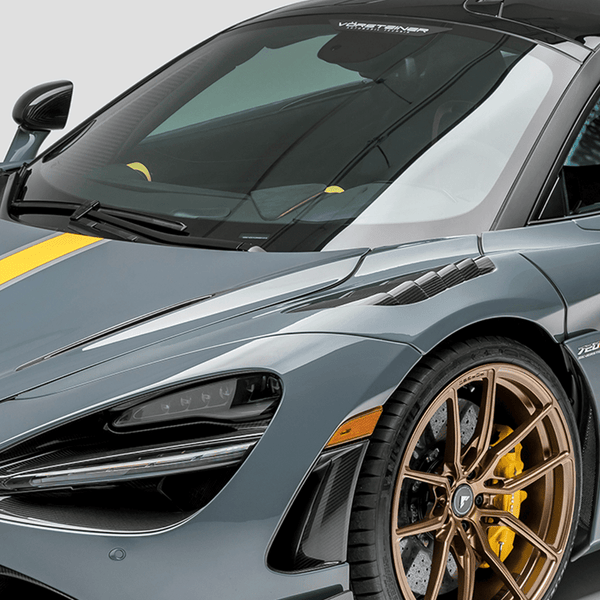 McLaren 720S Coupe or Spyder Silverstone Edition Aero Front Fenders W/ Integrated Vents. Carbon Fiber PP 2x2 Glossy