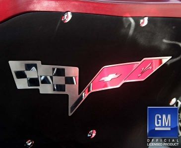 2005-2013 C6 Corvette - Hood Badge C6 Crossed Flags for Factory Hood Pad| Stainless Steel