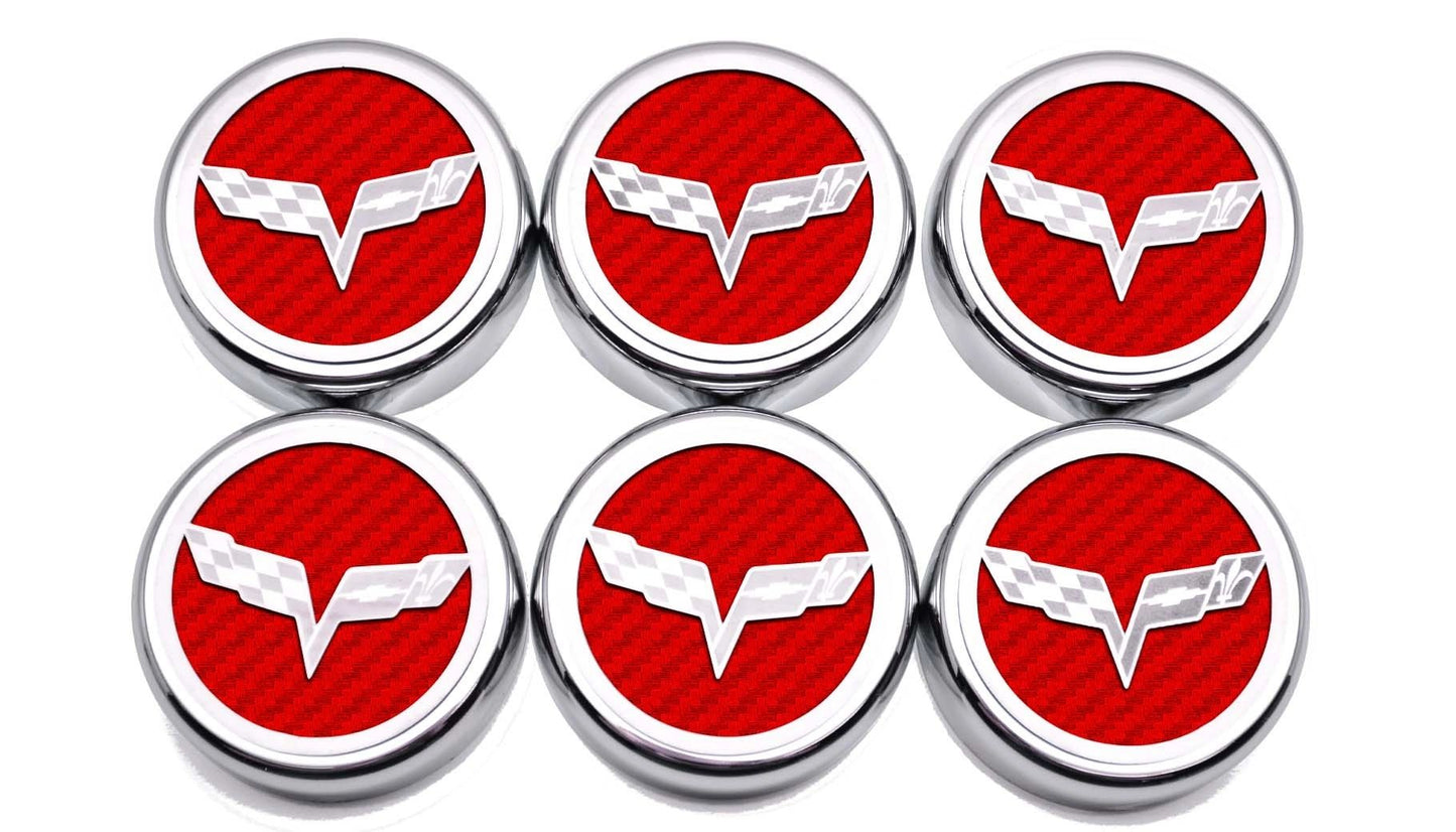 2005-2013 C6 Corvette - Crossed Flag Fluid Cap Covers 6Pc Manual Transmission | Choose Color