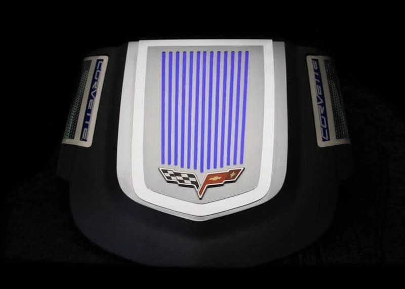 2009-2013 Corvette ZR1 only - Engine Shroud Cover 2Pc Ribbed w/C6 Emblem | Polished Stainless