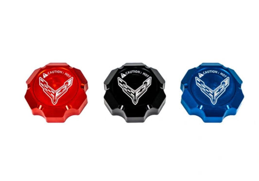 C8 Corvette Flag Billet Coolant Cap Cover - Black, Blue or Red