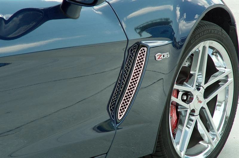 2006-2013 C6 Z06 Corvette - Laser Mesh Side Vent Grilles 2Pc | Polished Stainless Steel