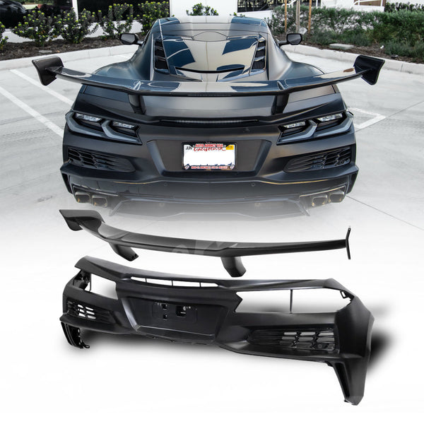 2020-2026 Corvette C8 Type-ZR1 Carbon Fiber 1pc Spoiler w/ Z06 Rear Bumper Kit For Stingray