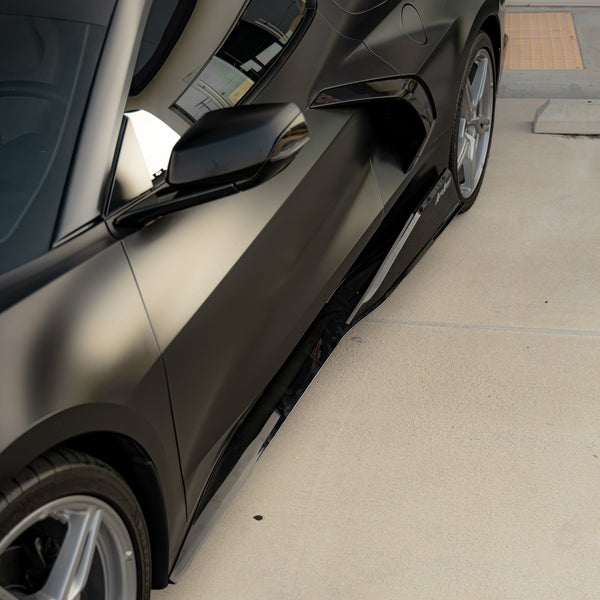 2020-2024 Corvette C8 Stingray Evo Style Side Skirts Gloss Black Pair