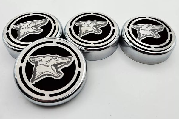 2015-2025 MUSTANG - FLUID CAP COVER AUTOMATIC TRANSMISSIONS ONLY, COYOTE LOGO 4PC SET | CHOOSE INLAY COLOR