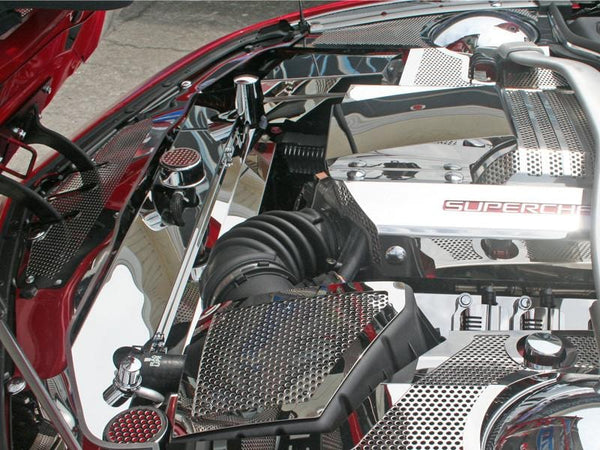 2010-2015 Camaro RS/SS/ZL1 - Reverse Hood Header Plate, Full Size | Perforated Stainless Steel