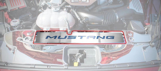 2015-2017 Mustang GT/EcoBoost - Radiator Cover Vanity Plate 'MUSTANG' | Brushed, Choose Inlay Color