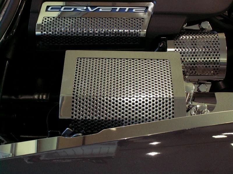 2005-2013 C6 Corvette - Fuse Box Cover Perforated Style | Polished Stainless Steel