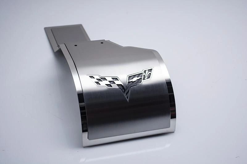 2005-2013 C6 Corvette - Deluxe Alternator Cover w/Crossed Flags Emblem | Stainless Steel