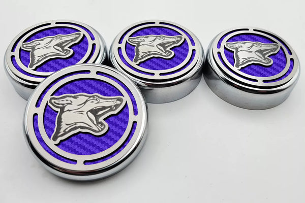 2015-2025 MUSTANG - FLUID CAP COVER AUTOMATIC TRANSMISSIONS ONLY, COYOTE LOGO 4PC SET | CHOOSE INLAY COLOR