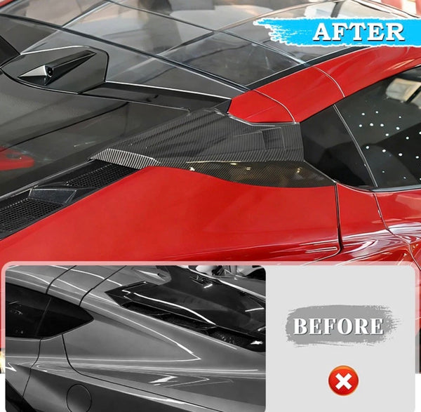 PC Plastic Painted Carbon Fiber Rear Intake Port Trim For Corvette C8 Z51 Z06 E-Ray GS Coupe Only 2020-2027