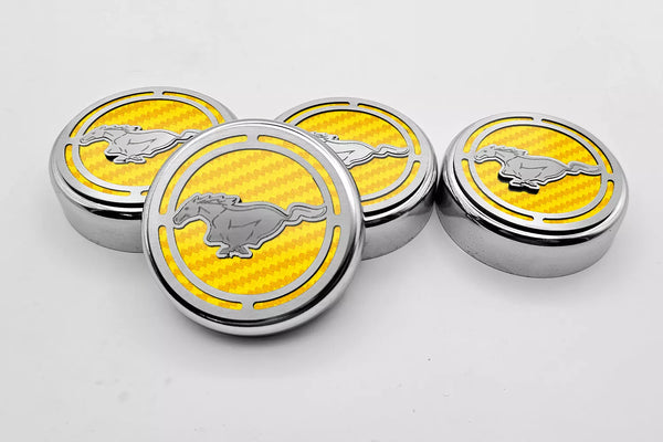 2015-2025 MUSTANG - FLUID CAP COVER AUTOMATIC TRANSMISSIONS ONLY, PONY LOGO 4PC SET | CHOOSE INLAY COLOR