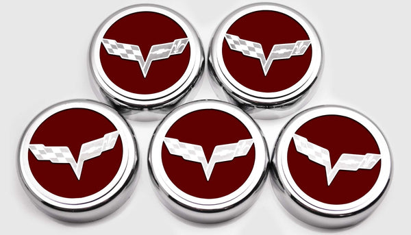2005-2013 C6 Corvette - Crossed Flags Logo Fluid Cap Covers 5Pc Auto Transmission | Choose Color