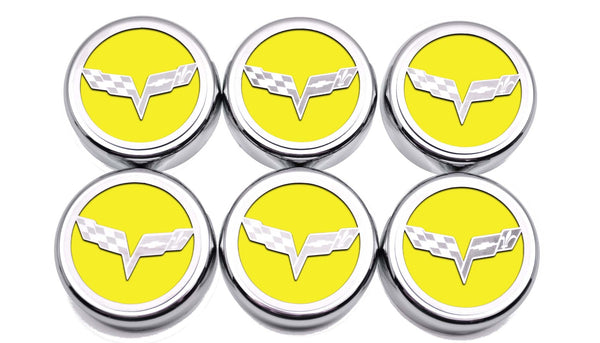 2005-2013 C6 Corvette - Crossed Flag Fluid Cap Covers 6Pc Manual Transmission | Choose Color