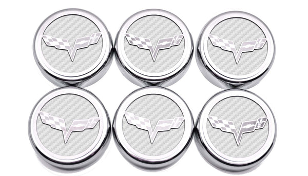 2005-2013 C6 Corvette - Crossed Flag Fluid Cap Covers 6Pc Manual Transmission | Choose Color
