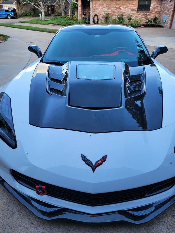 2014-2019 Corvette C7 Type-VS1 Double Sided Carbon fiber Vented Style Hood W/ Window For Stingray, Z51, Grand Sport, Z06
