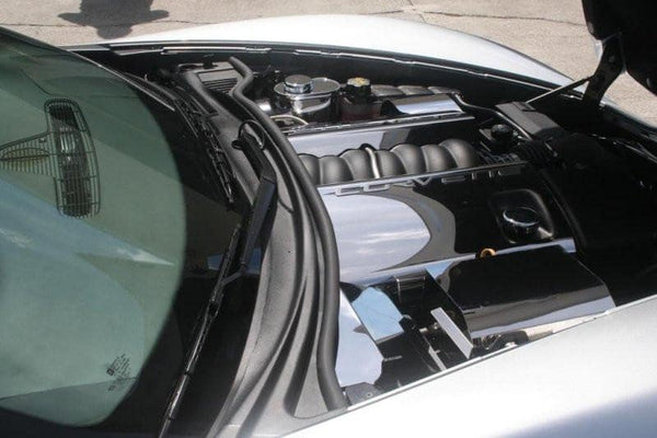2005-2007 C6 Corvette - Fuel Rail Covers W/Corvette Script | Polished Stainless Steel
