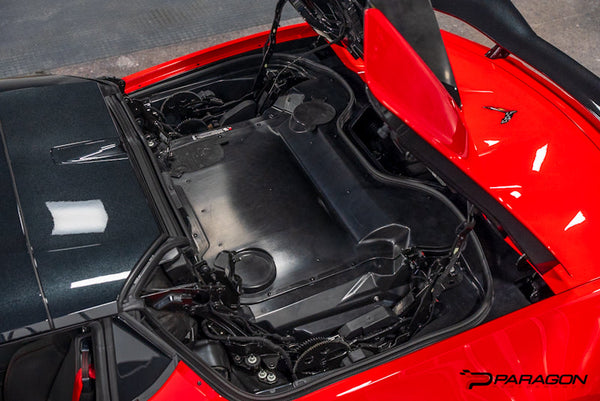 Paragon Performance C8 Corvette Red Carbon Fiber Clear Engine Cover - Convertible
