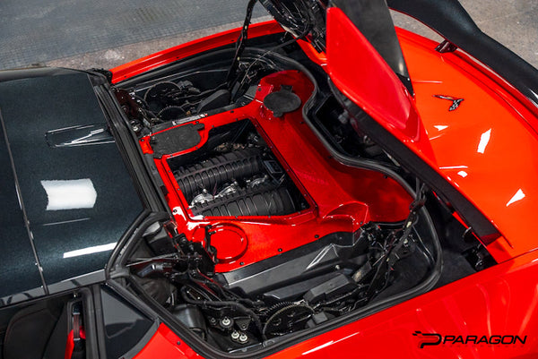 Paragon Performance C8 Corvette Red Carbon Fiber Clear Engine Cover - Convertible