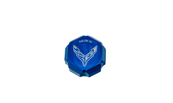 C8 Z06 5W50 Corvette Flag or Z06 Script Billet Oil Cap Cover - Black, Blue or Red
